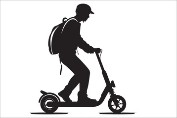 
Electric scooter Silhouette Vector on white background, Man Riding an electric Scooter Silhouette vector illustration.