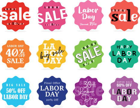 Set of Labor day sale. Labor day promotional sale badge and retail paper stickers. - Powered by Adobe