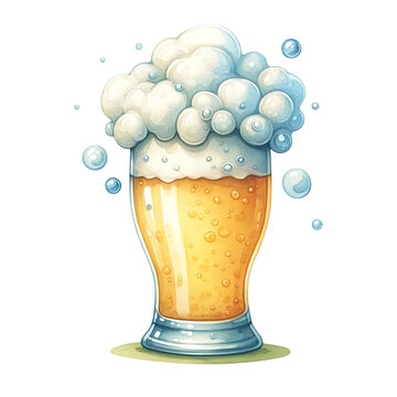Illustration of a frothy beer glass filled with golden beer and overflowing bubbles. Perfect for beverage, brewery, and celebration projects.