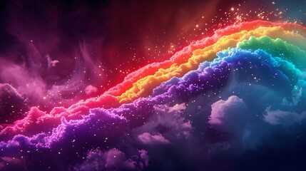 80s synthwave scene celebrating LGBTQ pride, with vibrant neon colors and dynamic elements