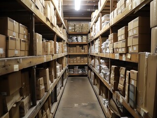Warehouse with labeled shelves and aisles, capturing the storage system