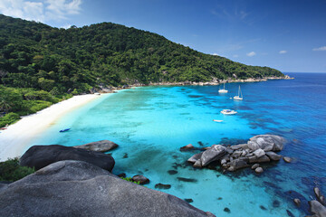 The natural beauty clear water and white sandy beach of Similan Islands in Similan National Park....
