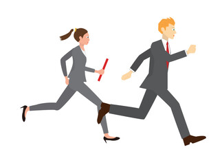ビジネスマンが走ってバトンをパスをしている。