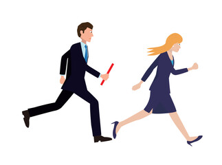 ビジネスマンが走ってバトンをパスをしている。