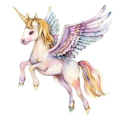 Enchanting Winged Unicorn Pegasus in Dreamy Watercolor