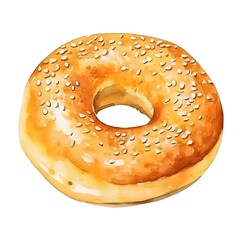 Freshly Baked Golden Bagel with Sesame Seeds on White Background