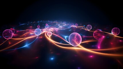 Glowing Quantum Entanglement Particles Flowing Through Dimensional Space