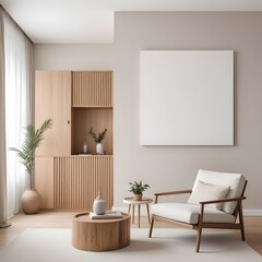 Frame mockup, ISO A paper size. Living room poster mockup. Modern interior design. Living room Interior mockup with house background. 3D render
