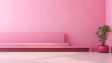 Pink Minimalist Architectural Interior with Display Items