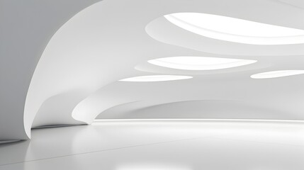 Stunning abstract modern architectural interior with open white minimalist design and clean geometric shapes