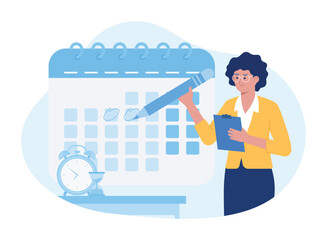 a woman manages time concept  flat illustration