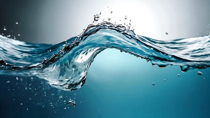 Blue fresh transparent clear flowing water wave, dynamic water splash, close-up. Generative AI.