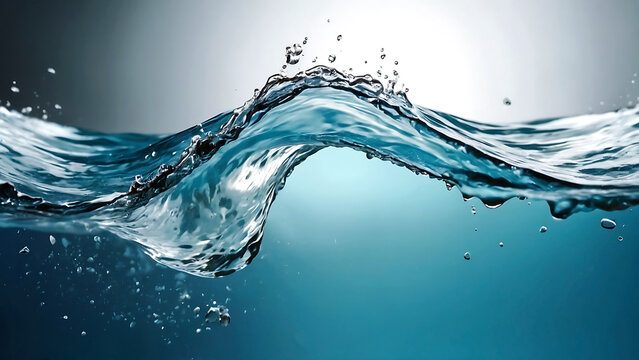 Blue fresh transparent clear flowing water wave, dynamic water splash, close-up. Generative AI.