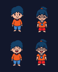set of funny cartoon people kid boy and girl for school and kindergarten