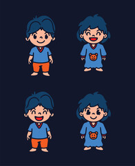 set of cartoon child boy and girl for school and kindergarten kid