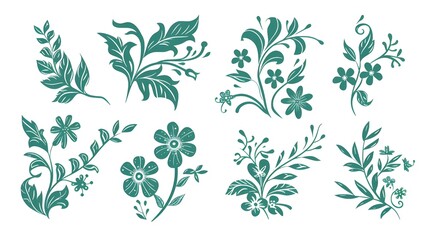 Set of Differents flower linen on white background