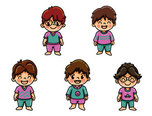set of cartoon children illustration child boy and girl