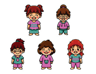 childern illustration set of boy and girl for school kids