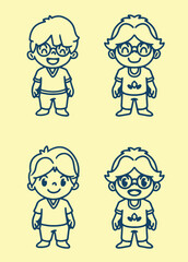 set of funny cartoon kids lineart boy and girl for school and kindergarten