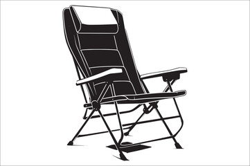 Camping chair Silhouette vector illustration on white background. Black Camping chair silhouette.