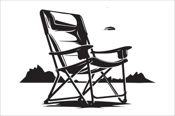 Camping chair Silhouette vector illustration on white background. Black Camping chair silhouette.