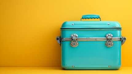 Cooler isolated on pastel yellow background with space for text, studio lighting, minimalist photo, summer concepts