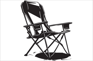 Camping chair Silhouette vector illustration on white background. Black Camping chair silhouette.