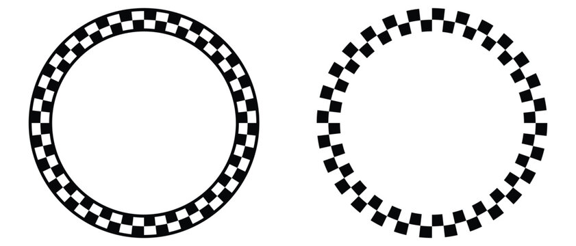 Circle checker frames. Round chess borders. Design for text for start, finish or winner. Pack of isolated elements on a white background. eps 101