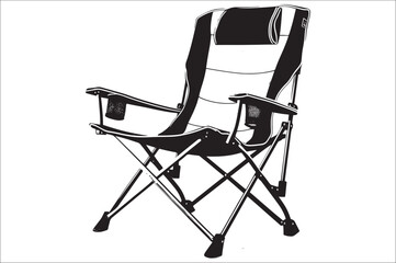 Camping chair Silhouette vector illustration on white background. Black Camping chair silhouette.