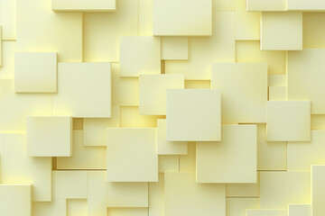 3D arranges light yellow square geometric shapes with soft shadows on a light yellow background
