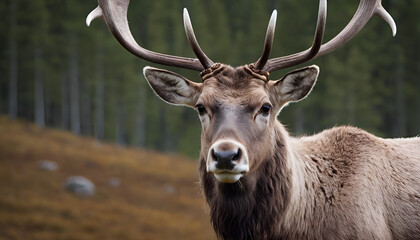 closeup of a caribou in the woods