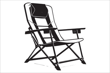 Camping chair Silhouette vector illustration on white background. Black Camping chair silhouette.