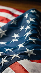 Fototapeta premium Aesthetic American flag in selective focus. social media vertical background copy space for text area. Generative AI