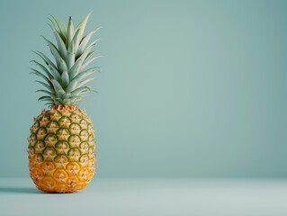Pineapple isolated on mint green background with space for text, studio lighting, minimalist photo, summer concepts