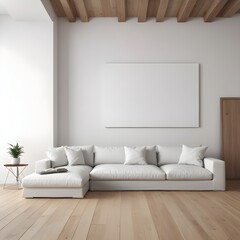 Frame mockup, ISO A paper size. Living room poster mockup. Modern interior design. Living room Interior mockup with house background. 3D render