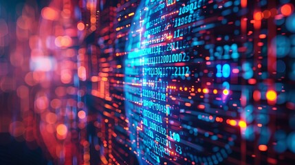 Obraz premium Abstract digital data concept with vibrant colors, representing technology, big data, and information flow in a futuristic background.