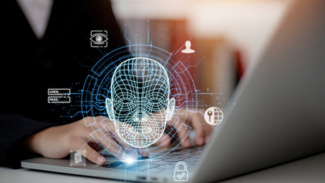 Deepfake concept, Facial tracking, detection and recognition technology, Security system. matching facial movements. Face swapping or impersonation.