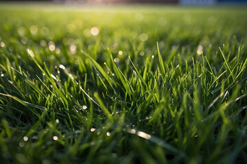 Close up of green grass in a football field