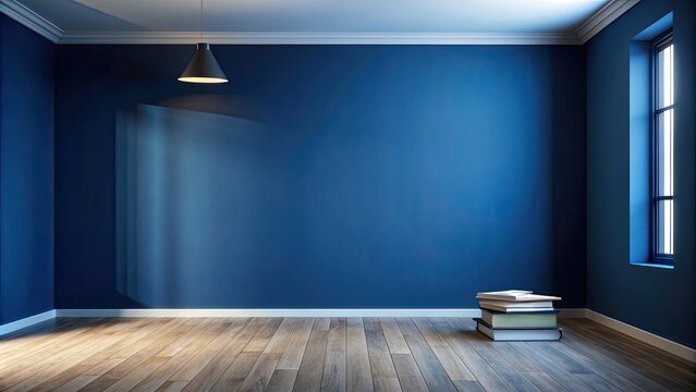 Minimalist empty room with blue walls