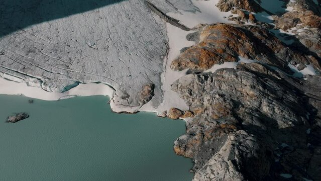 Flying On Laguna Esmeralda And Ojo del Albino Glacier Near Ushuaia, Argentina. Aerial Drone Shot




