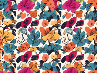 seamless pattern with flowers  illustration, fabric, spring, decoration,Ai generated 