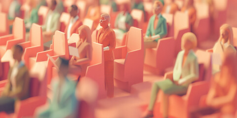 Obraz premium a group of people sitting in chairs in a conference room 