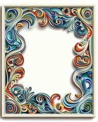 Blank photo-frame designed in a psychedelic cartoon style, set against a white background, adorned with colorful, intricate patterns and swirls, no text