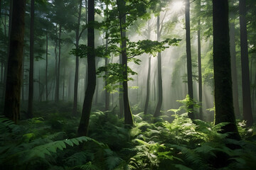 A landscape of a green forest