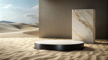Minimalist Marble Platform in a Desert Setting