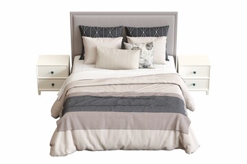 bed isolated on white background, interior furniture, 3D illustration, cg render