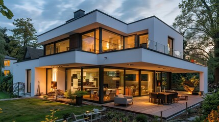 Fototapeta premium Modern house with a cubic extension and garage 