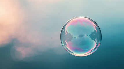 Solitary Soap Bubble Floating Against Soft Background