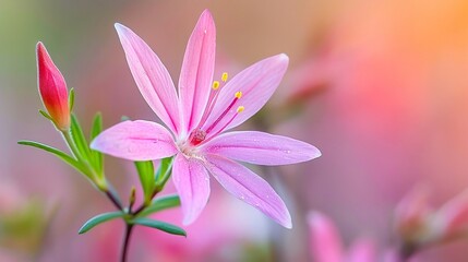 Close-up of a beautiful pink flower with soft lighting and blurred background, capturing the delicate petals and vibrant colors.