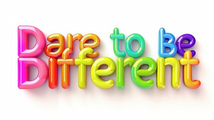a cheerful 3D rainbow-colored "Dare to Be Different" sign on a pure white background.